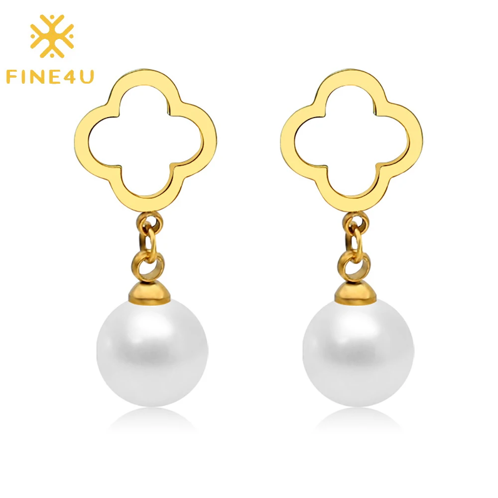 

Mothers day gifts new arrivals 2021 accessories jewelry stainless steel clover drop mother of pearl earrings, Gold/steel/rose gold