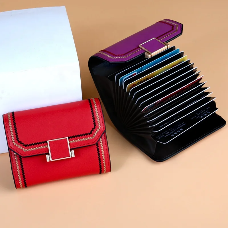 

Multi Card Position Cute Compact and Simple Card Bag Female RFID Large Capacity Student Organ Type Real Leather Bag