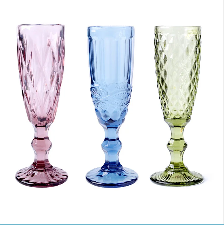 

5 oz 150ml Embossed Pattern Solid Colored Goblet Champagne Glasses Flutes