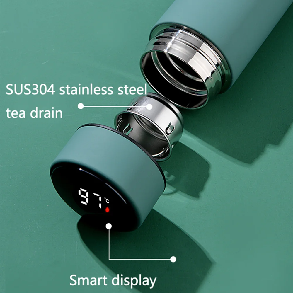 

Rubber paint soft touch Forest green color thermos water bottle with LED temperature display, Sotck color for choose