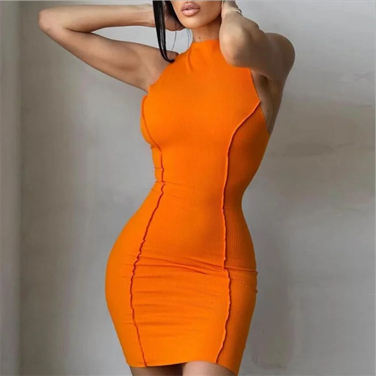 

Women Summer O Neck Butt Lifting Sleeveless Solid Bodycon Women Dress Summer, Customized color