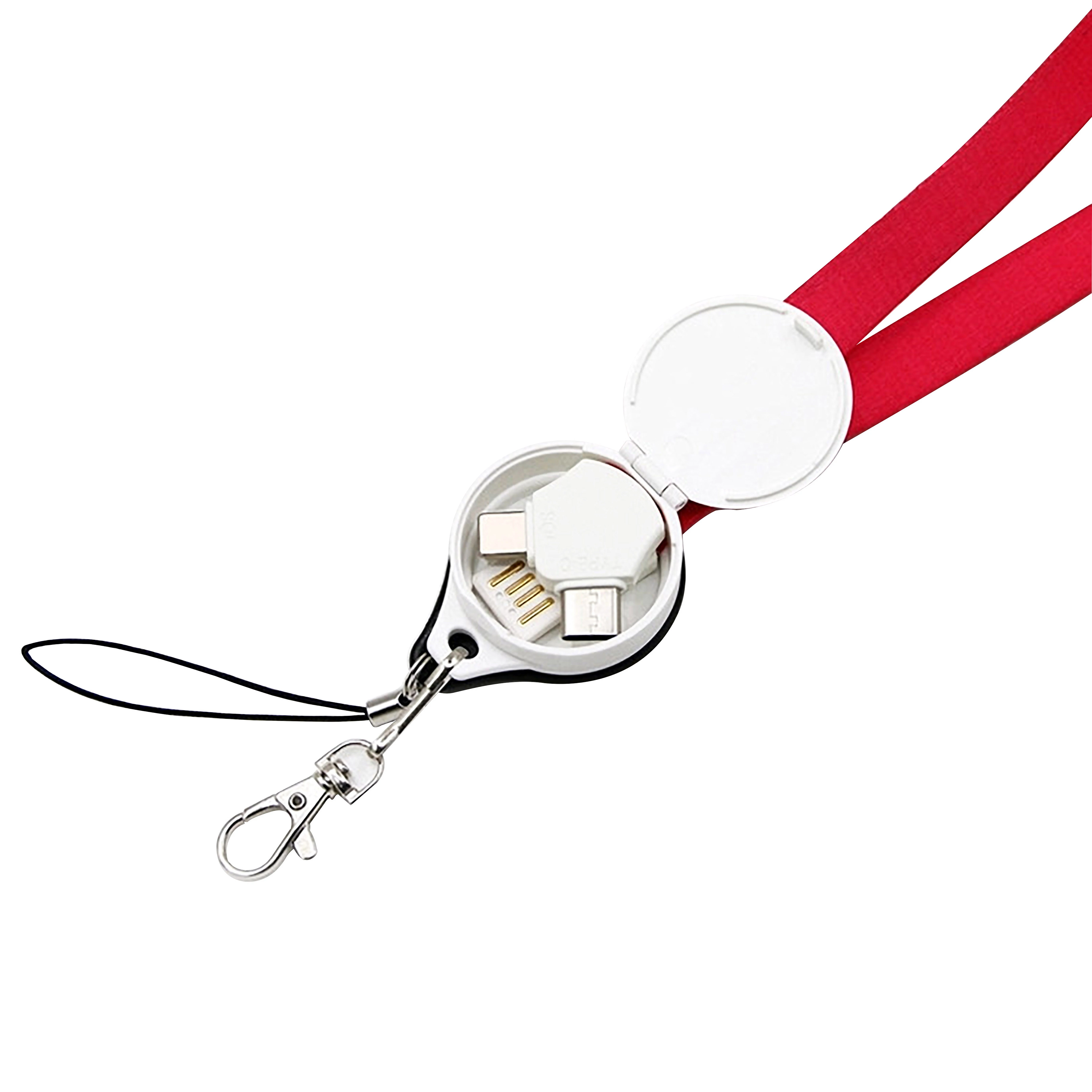 promotion gift 3 in 1 usb fast charging phone lanyard usb cable with safety buckle