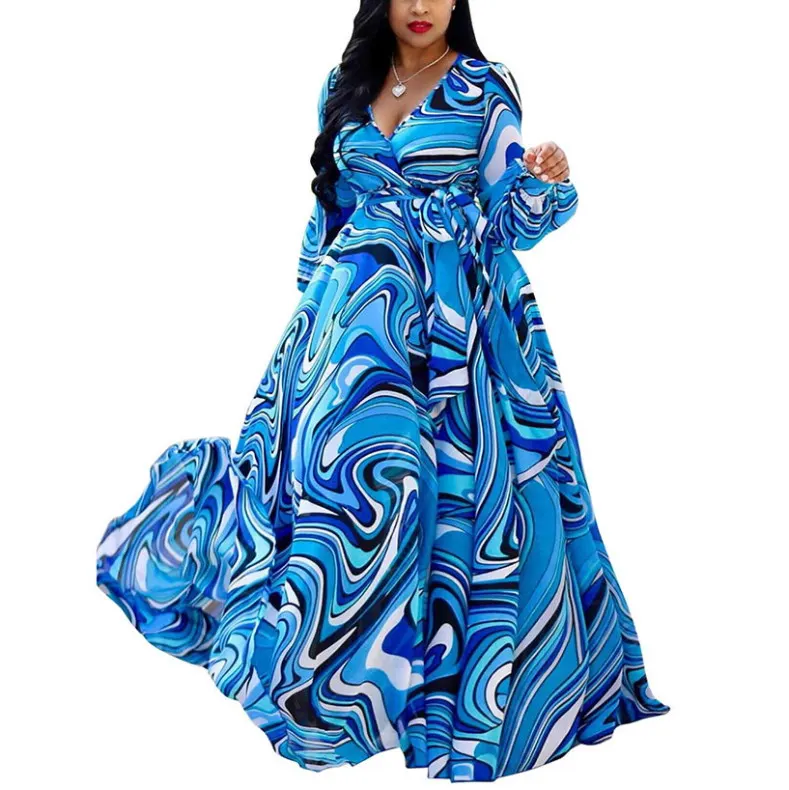 

Top Ranking Suppliers New Design Summer Plus Size Long Sleeve Digital Printing Of Chiffon Dresses Maxi Clothing, As pictures