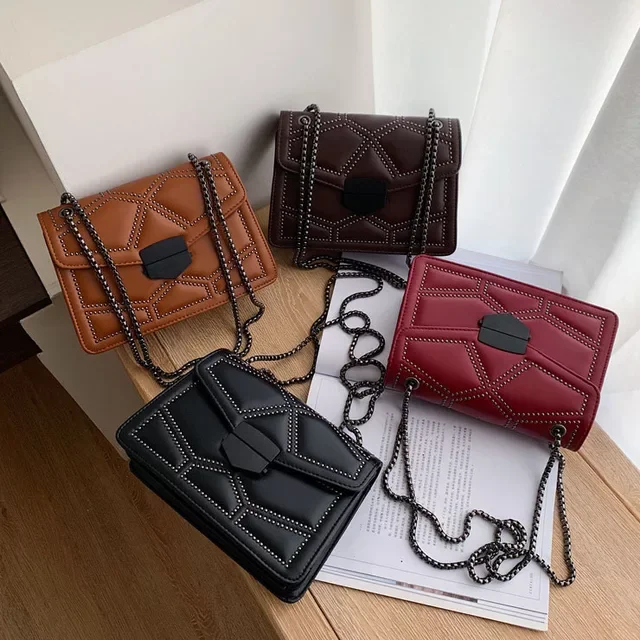 

New design woman purses square bag rivet handbags chain bags purses and handbags ladies fashion handbags