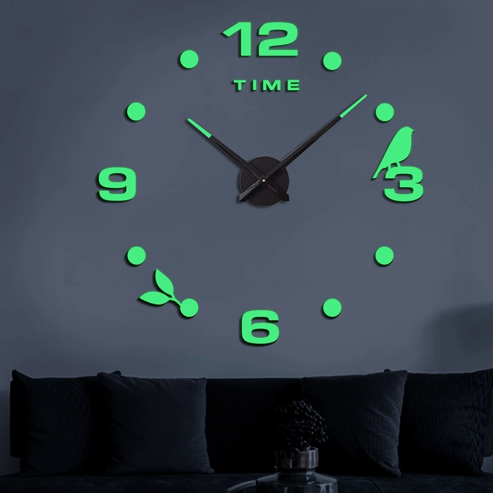 

Creative Living Room 3d Acrylic Wall Sticker Luminous Diy Large Wall Clock