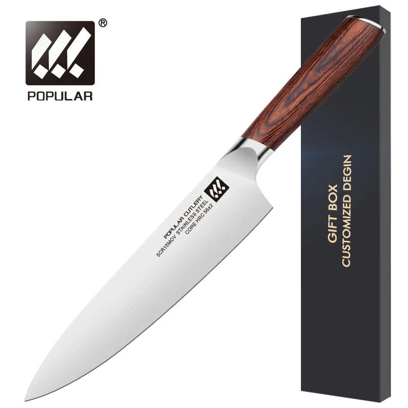 

Amazon Hot Sale 8 inch Stainless Steel Chef Knife with Pakka Wood Handle Kitchen Knife