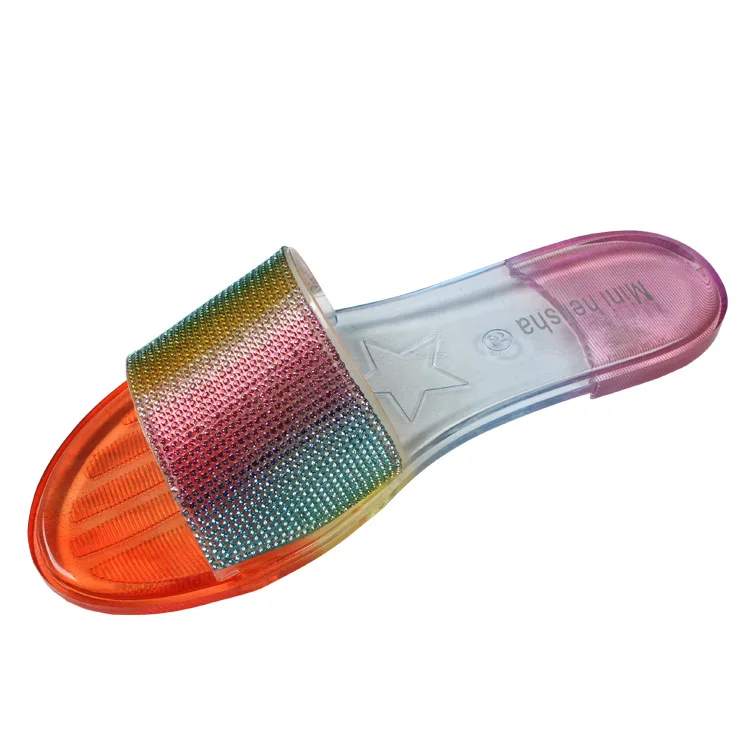 

Hot Popular Women Fashion Gradual Slides Rainbow Rhinestone Slippers