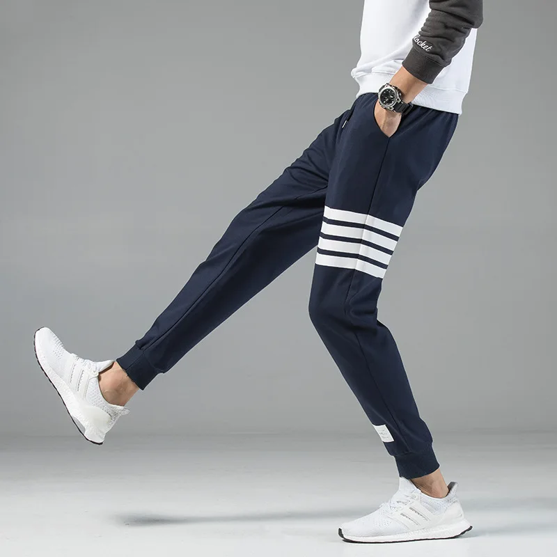

Men Cotton Track Pants Elastic Waistband Striped Wind Pants Ankle Banded Joggers