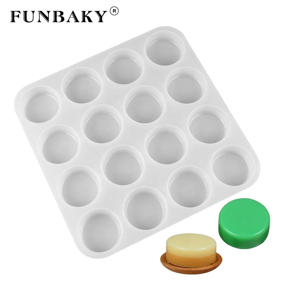 

FUNBAKY JSC3008 Eco - friendly 16 cavity 3 D round cylinder circle shape mousse silicone mold home use soap mold, Customized color