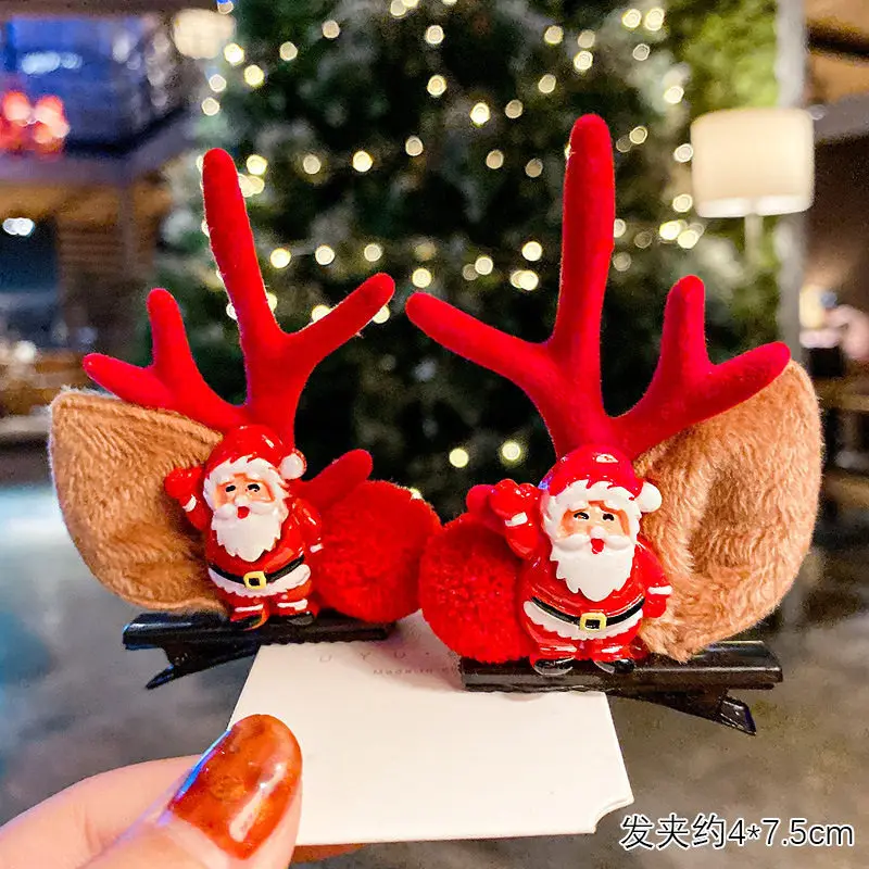 

Christmas Headdress Fleece Elk Antler Hair Clips Wholesale Snowman Hairclaws Kids Korean Hair Clip Cartoon Santa Cute Hairpin