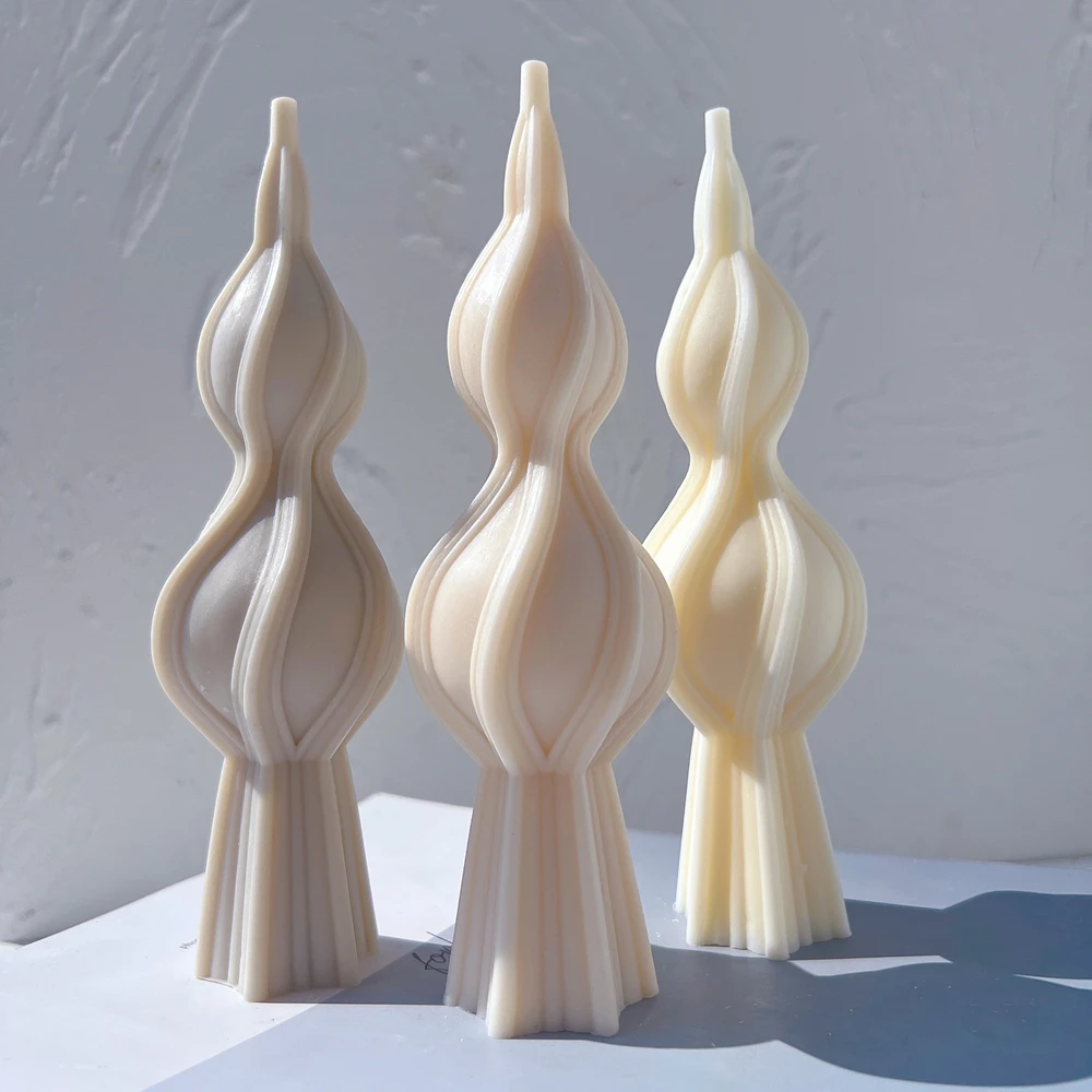 Tall Swirl Candle Silicone Molds Irregular Geometric Sculptured Mould Twirl Pillar Wax Candles Mold for Art Deco