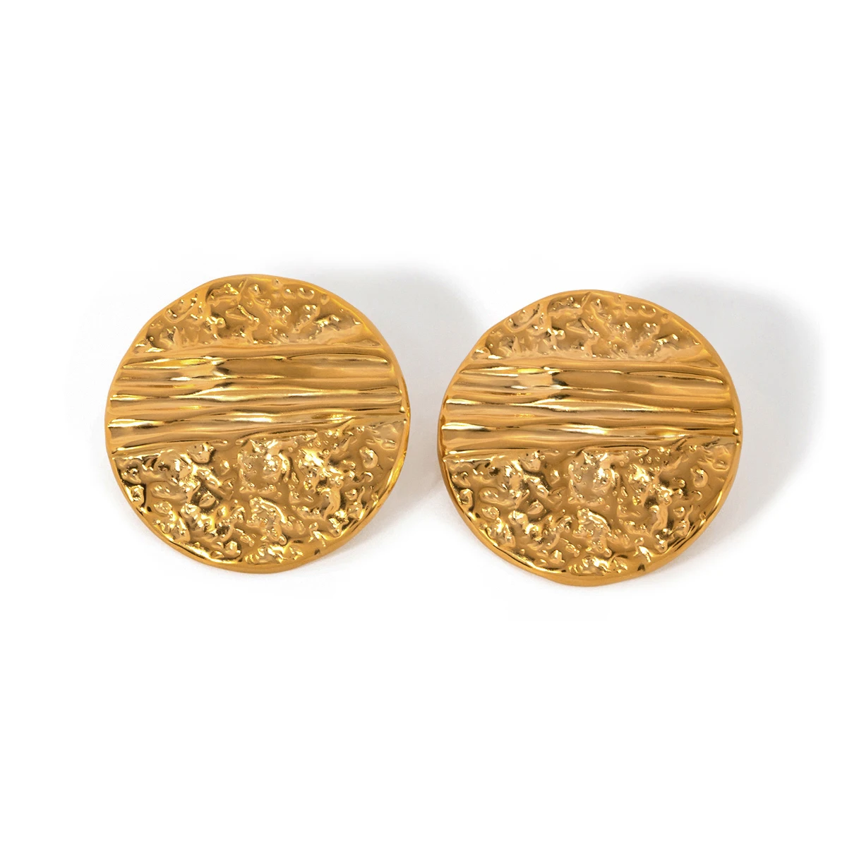 

J&D Gorgeous Stainless Steel 18K Gold Plated Luxury Earrings Women Pleated Hammered Round Earrings