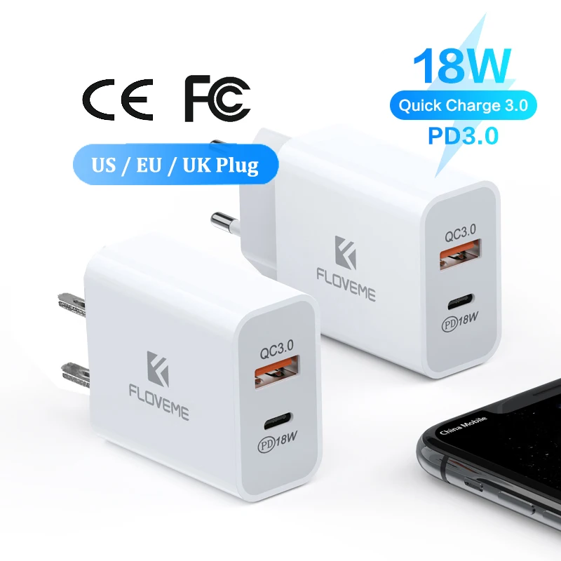 

DHL Free Shipping 1 Sample OK CE FCC Approved 2 Ports USB C Charger 18W For iPhone 12 Pro Max Support Type C PD Fast Charging