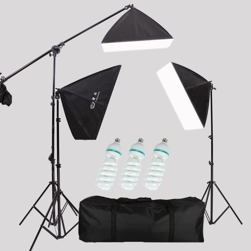

Photography Lighting Softbox Kit 3pcs Soft Box with Light Stand Cross arm Top Lamp for Photo Studio