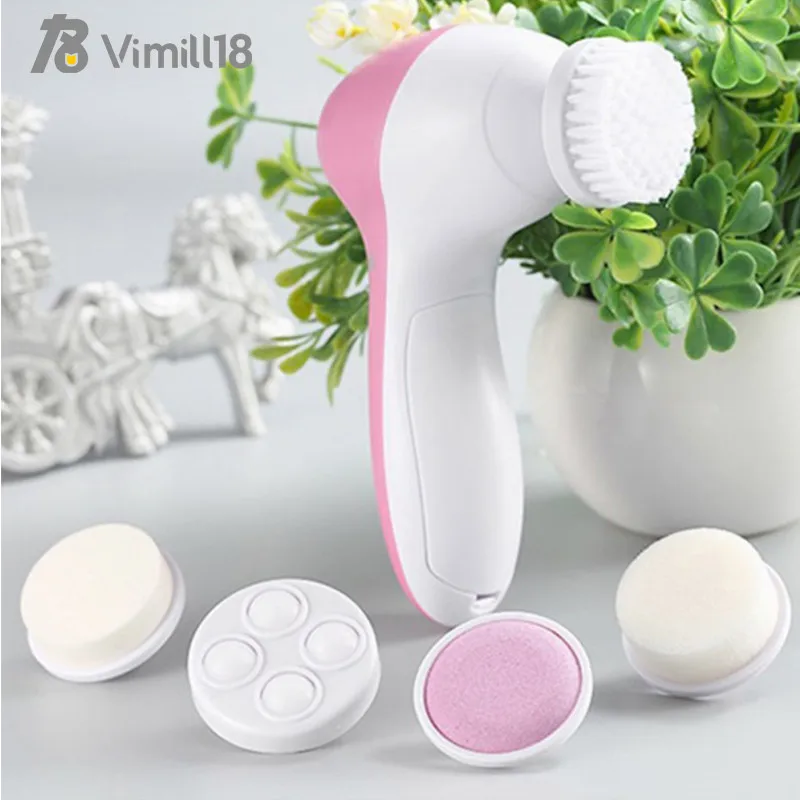 

portable multifunction face facial cleansing brush spa skin massage electric rotating cleaning brush, Pink or customized