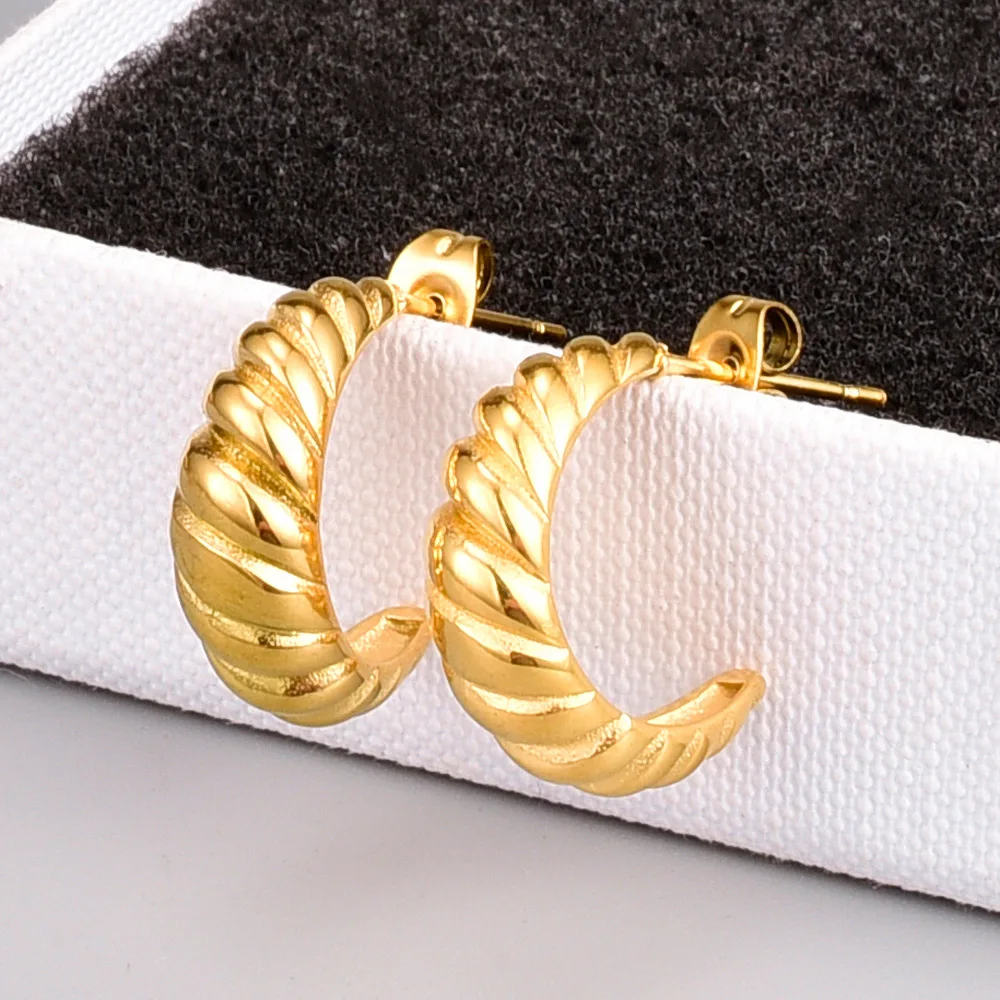 

New Trendy Chunky Twist Earrings No Fade High Quality Thick C Shape Stainless Steel Earrings