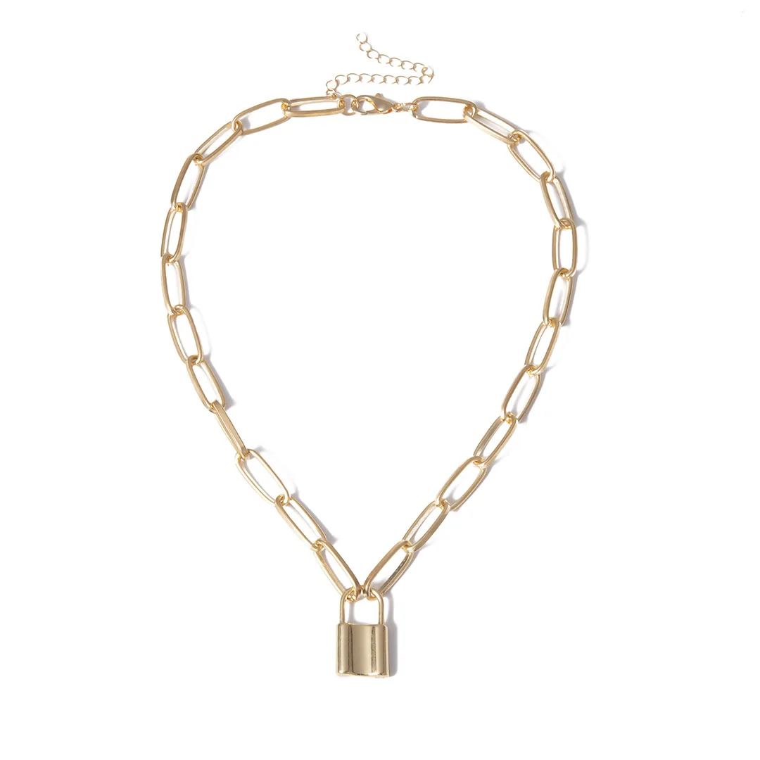 

Lock Necklace Women Gold Color Chain Punk Gothic Choker Necklace Collar Statement Pendant Necklaces for Women, Gold silver