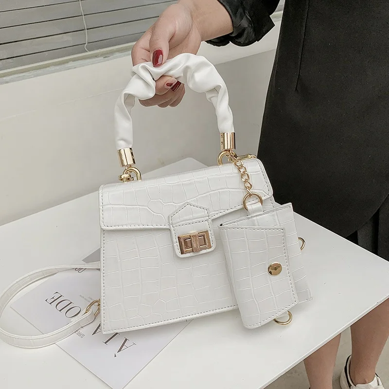 

2 Pieces Set New Trend Women Purses Fashion Designer Ladies Hand Bags Handbags With Wallet, Black,purple,blue,creamy white
