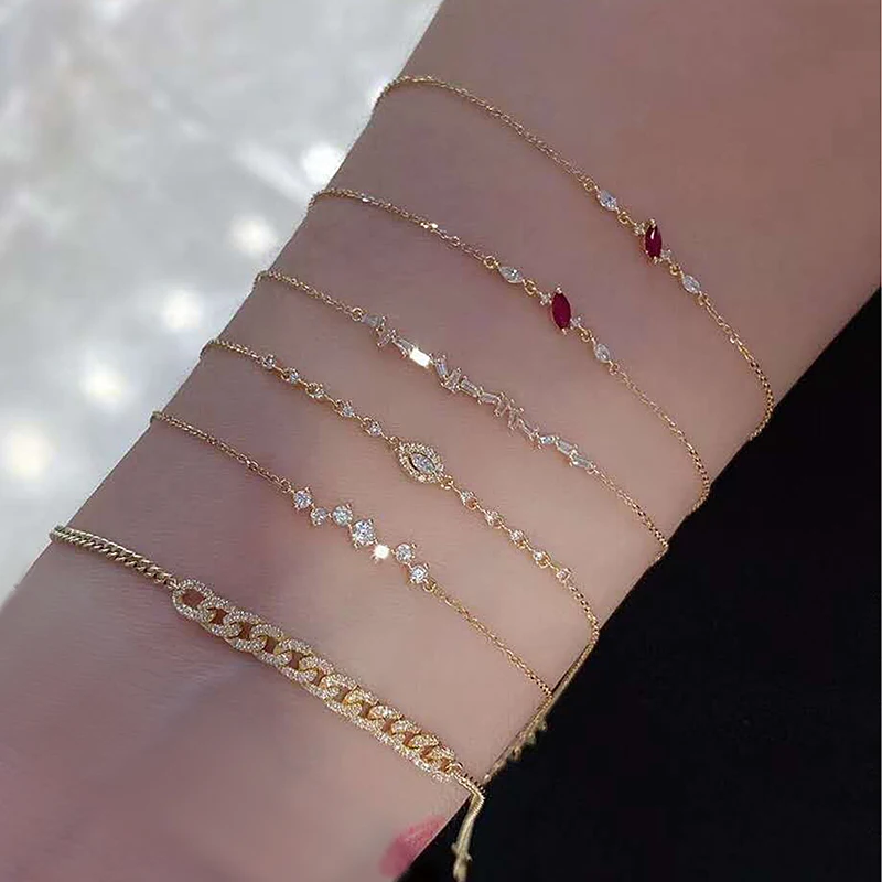 

New Design Charm Bracelet Real Solid 18K Gold Jewelry with Diamond Ruby Shell Bracelet for Girls Gold Ruby Bracelet