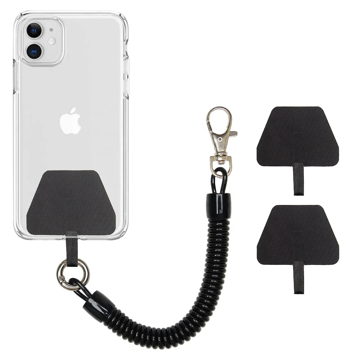 

Telephone Wire Key Ring Securing Grips Tool Keychain pu Elastic lasso cell Phone Loop Spring Lanyard Tether with Patch