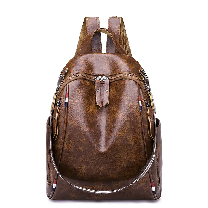 

High Quality Fashion Brown Women Convertible Vintage Leather Backpack, 1 colors