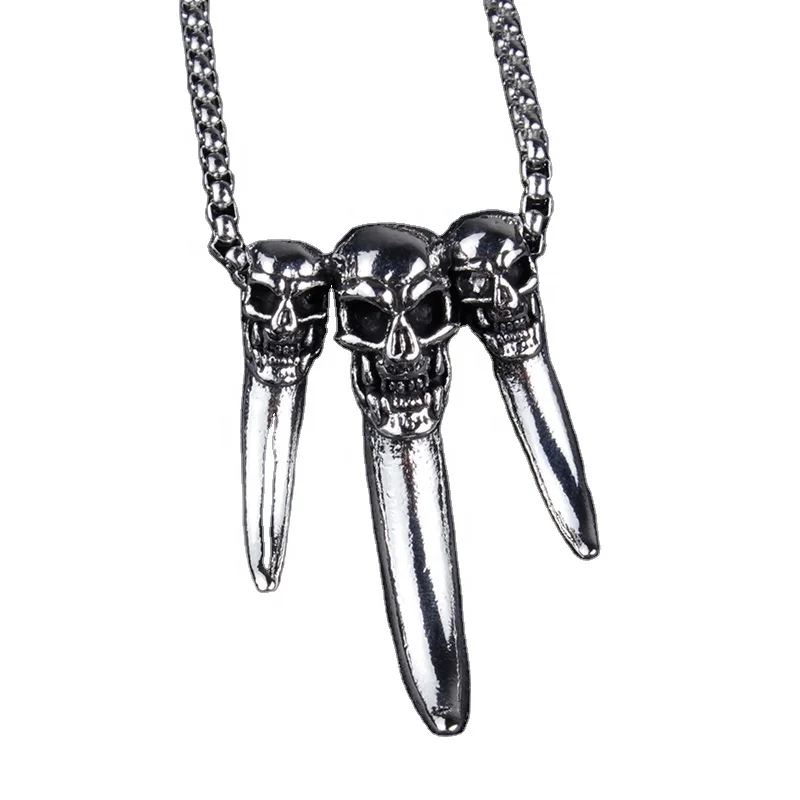 

Gothic Demon Skeleton Tooth Pendant Necklace Creative Long Titanium Steel Chain Necklace Heavy Metal Rock Hip-Hop Accessories