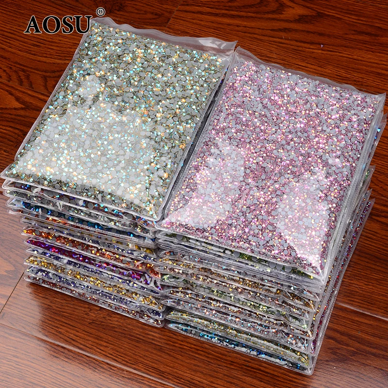 

AOSU Wholesale SS5 6 8 10 16 Luxe Flatback Crystals Iron On Strass Motif Big Package Glass Hotfix Rhinestone For Dress, Multi-color rhinestones