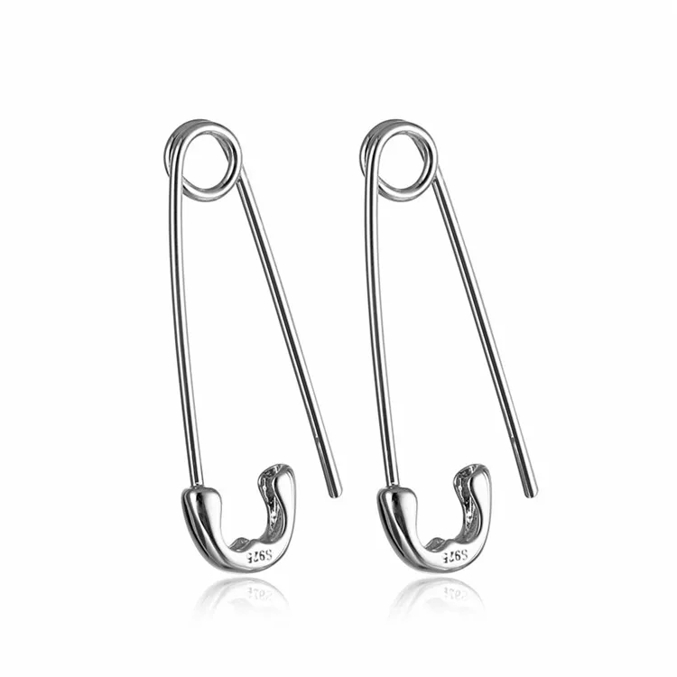 

Stylish 925 Sterling Silver Huggie Cartilage Earrings Mens Punk Goth Safety Pin Earrings, As picture