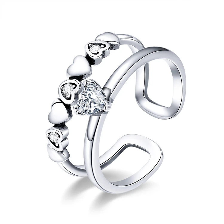 

Flower Finger Ring Adjustable Open Size 925 Sterling Silver Elegant Heart to Heart Rings for Women Sterling Silver Jewelry