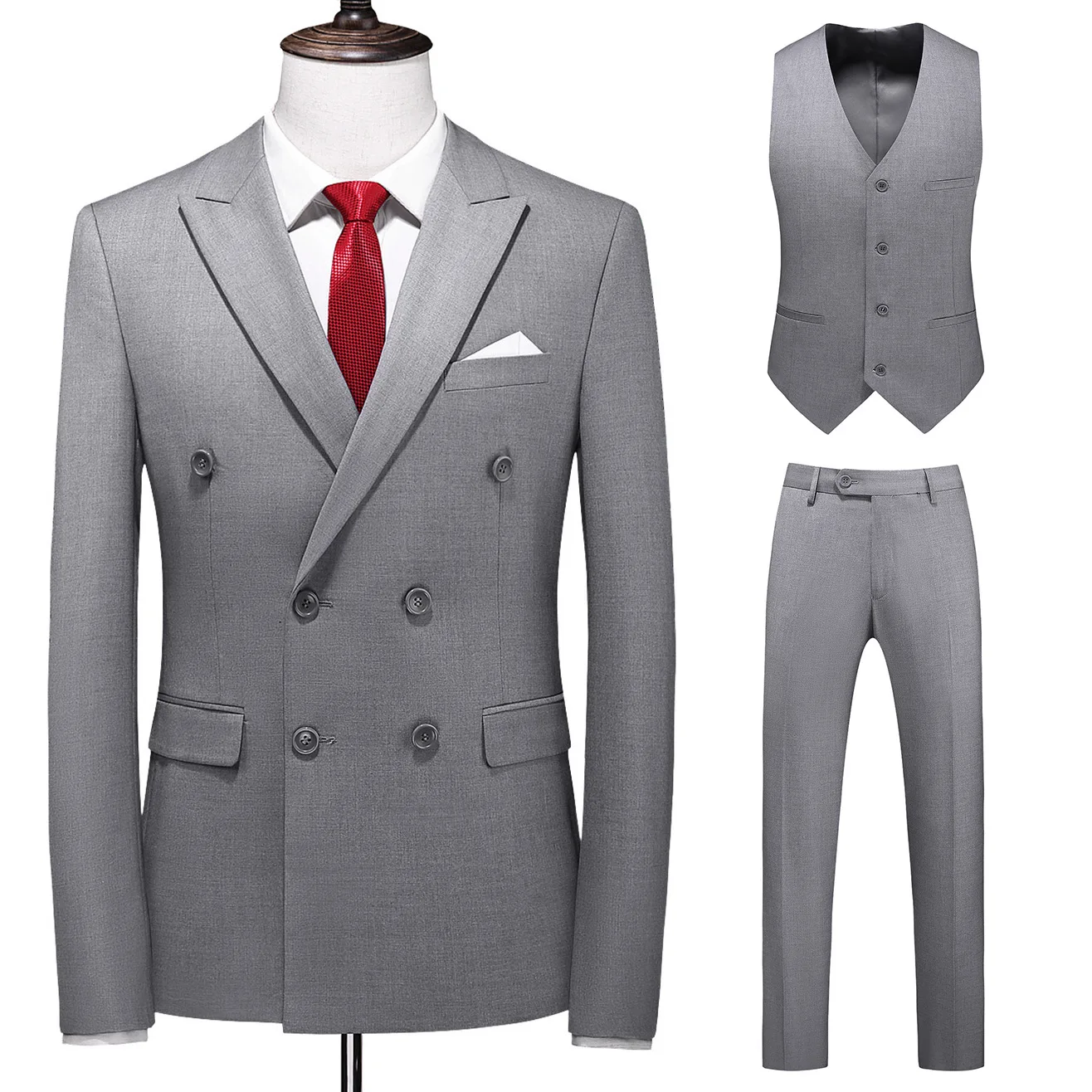 

2021 new high quality 3 pieces men's suits in many colors, Light coffee