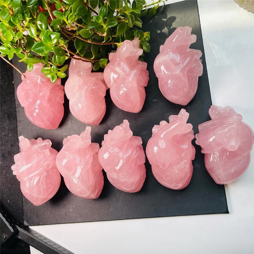 

Customize Wholesale realistic hand carved rose quartz healing hearts crystal human heart for decoration