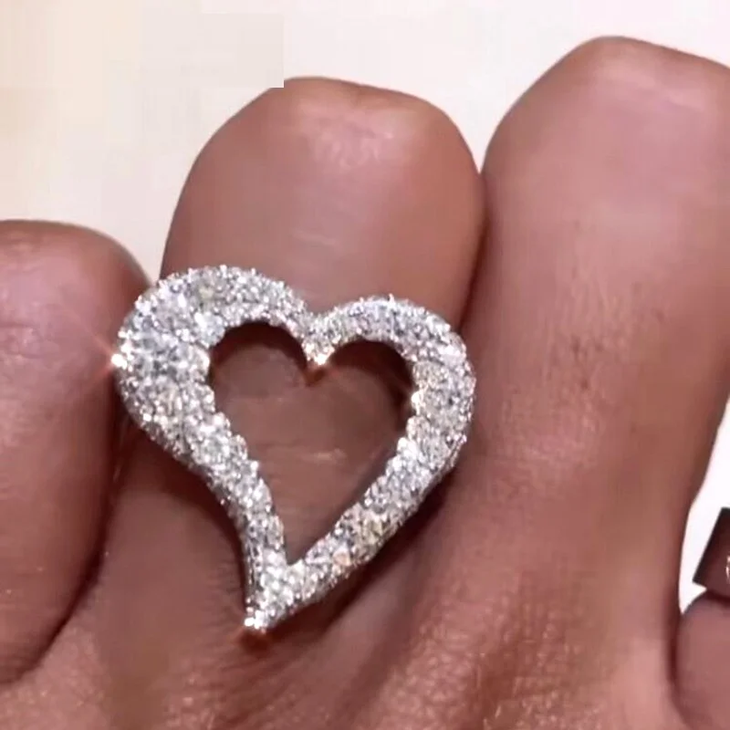 

2022 Valentine's Day Gift Fashion Jewelry Micro Pave CZ Full Paved Hollow Heart Ring For Women