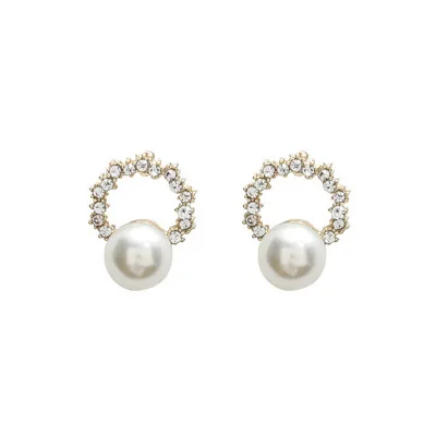 

Fashion women dainty diamond pearl small circle stud earrings 925 sterling silver, As picture ,many color