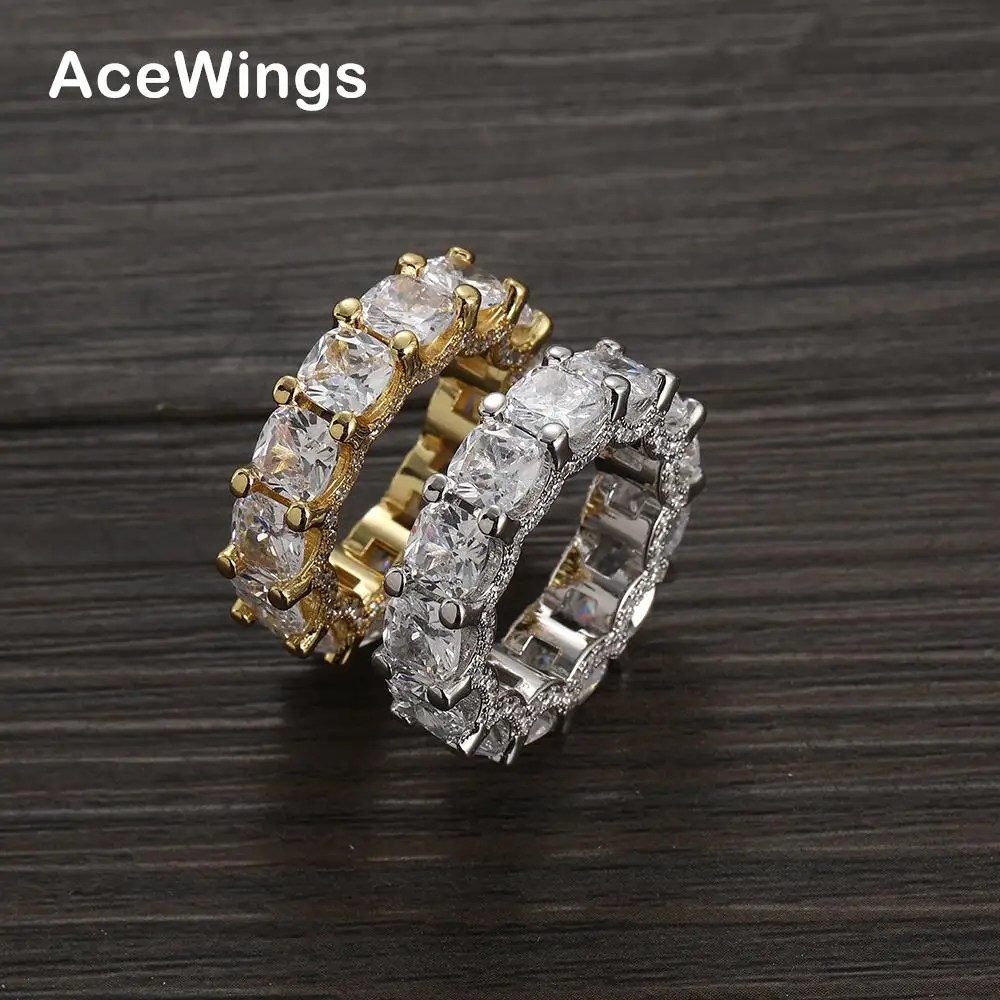 

R063 Brass CZ Prong Setting Ring Square Stone Men And Women Cocktail Rings