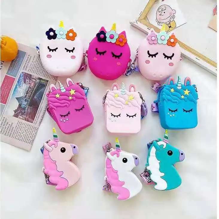 

new unicorn cartoon Silicone Wallet Backpack Key Ring Shoulder Bag lady gift