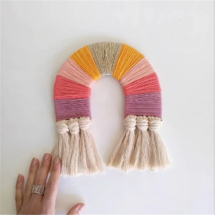 

Rainbow Wall Decor Macrame Wall Hanging for Nursery, Decorative Rainbow with Tassel, Soft Cotton Rope Cute Woven Wall Art