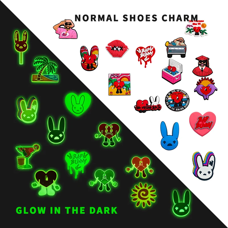 

Bad Bunny Glowing In The Dark Bad Bunny Clog Croc Charms Custom Pvc Shoe Lace Decoration Charms Custom Bad Bunny Croc Charms