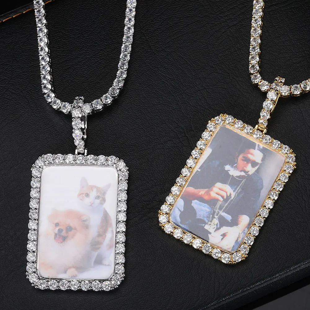 

Nuoya Fashion Custom Memory Rectangle Pendant Photo Jewelry Hip Hop Diamond Picture Necklace