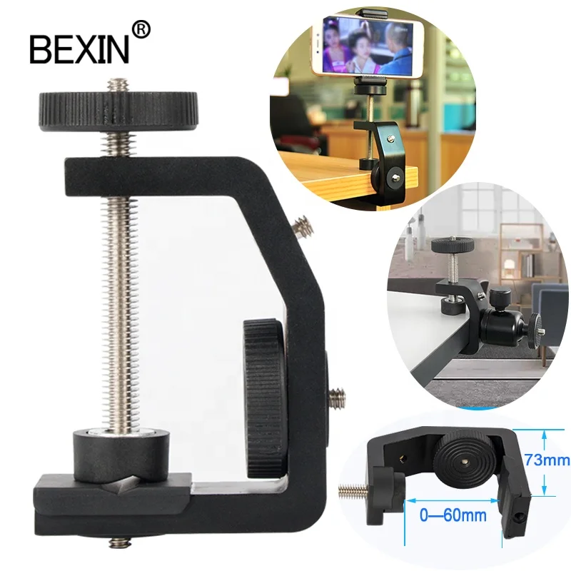 

Adjustable aluminum camera C Clamp stand heavy duty 1/4 tripod screw desk photography clamp mount monitor quick release adapter
