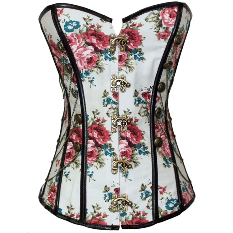 

Rose Pattern Bridal Corset Top Chest Support Comfortable Shapewear For Stomach Round Neck Gothic Halter Corset, White, can be customerized