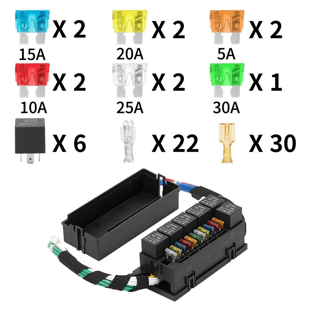 

40A 11Way Automotive Relay Sockets Relay Fuse Box Wire Harness Waterproof Car ATC/ATO Fuse And Relay Box