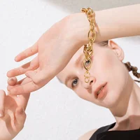 

Fashion Jewelry Punk Link Chain Bracelets Bangles Gold Color Stainless Steel Thick Chain Bracelets for men and women B2012