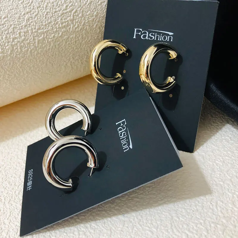 

Simple Style Gold Color Hoop Earrings Women18K Gold Plated Cuff Earring Jewelry Sterling Silver Hoop Earring, Gold earring