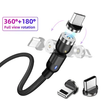 

New 3 in1 Rotation 540 degree 2.4A fast charging USB cable magnetic charging cable, Red,black, purple