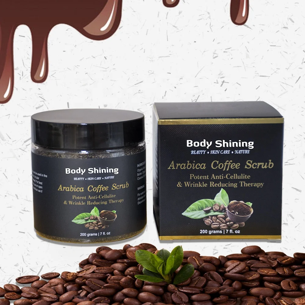 

100% Natural Arabica Coffee Scrub Deep Cleansing Exfoliator For Face and Body Skin Whitening and Peeling 200g 7oz