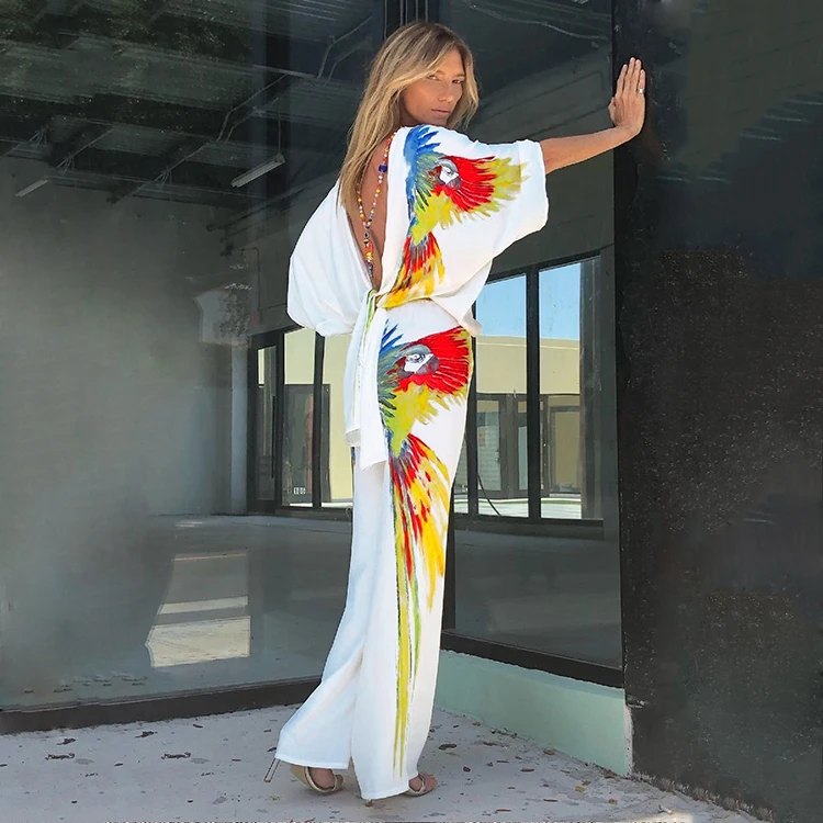 

New Style Floral Printed Sashes CEY Summer Two Piece Pants Set For Women