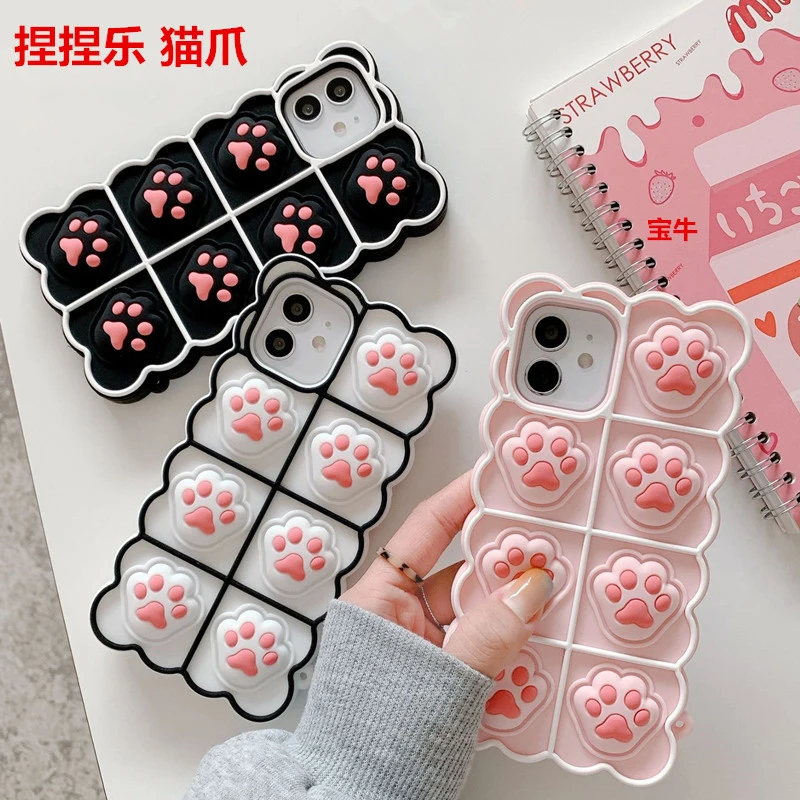 

2021 Popping it Phone Case for iPhone 12 Case Silicone Shockproof Back Cover Push Bubble Fidget Toy Phone Case for iPhone 13, 6 colors