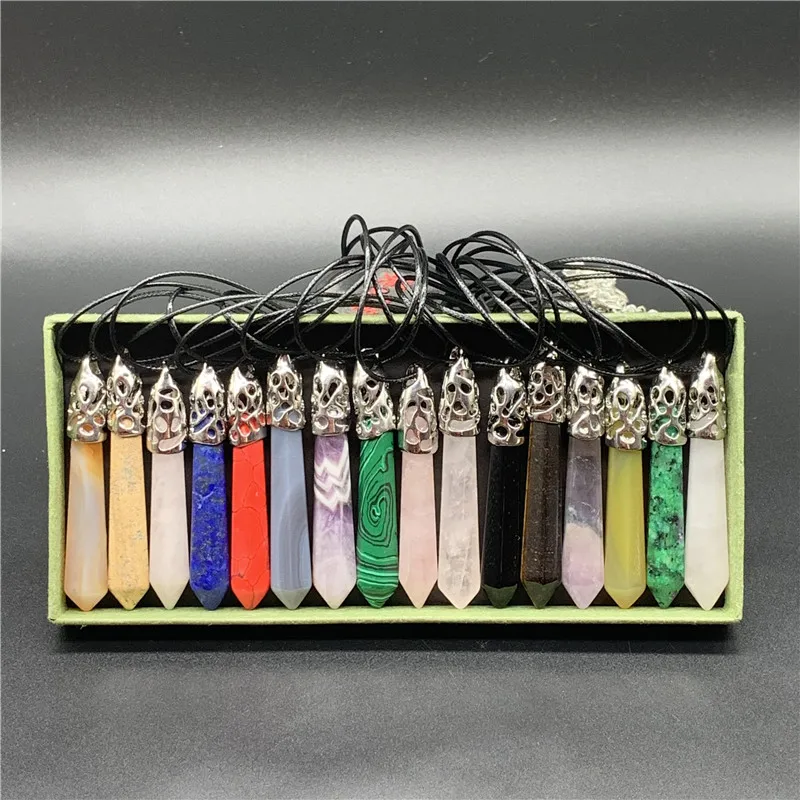 

60mm Stone Bullet Point Crystal Necklace Pendant Wholesale Hexagonal Natural Stone necklace, Multi color available