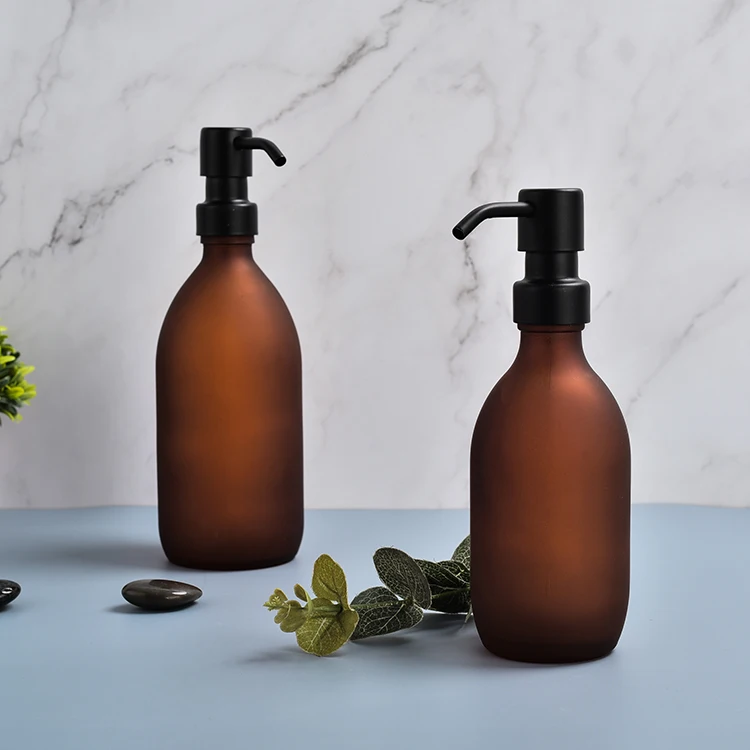 Elegant Matte Amber Glass Liquid Soap Dispenser Bottle With 304 ...