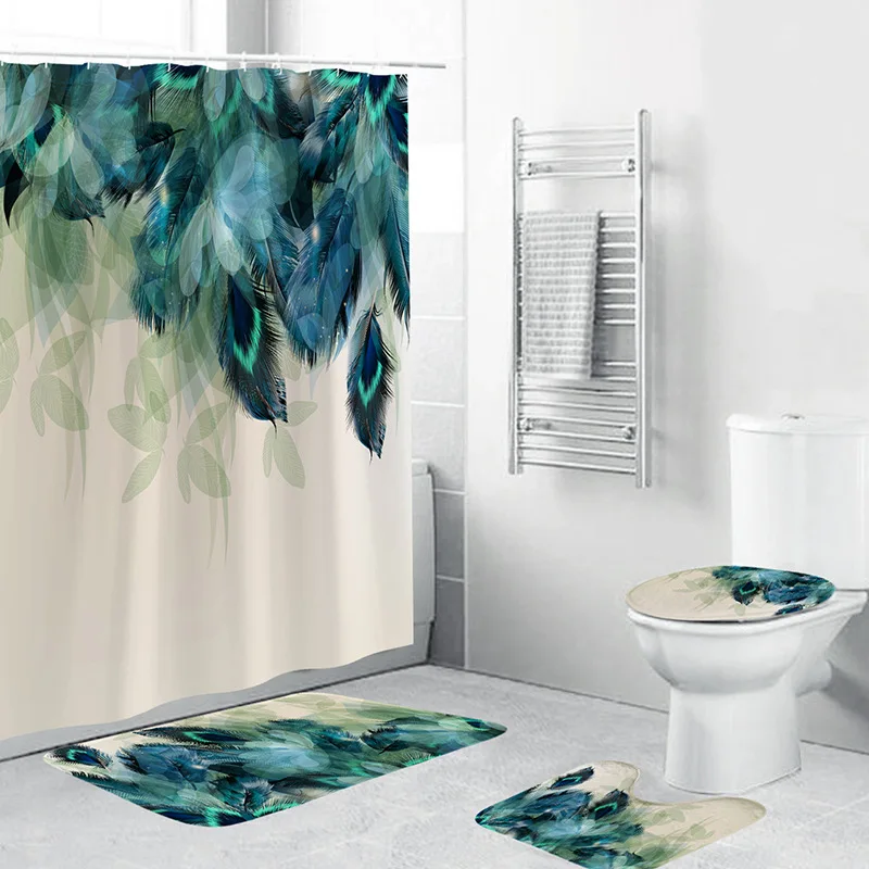 

Multicolor Bathroom Decoration 3D Polyester Fabric Shower Curtain Set with Toilet Rugs